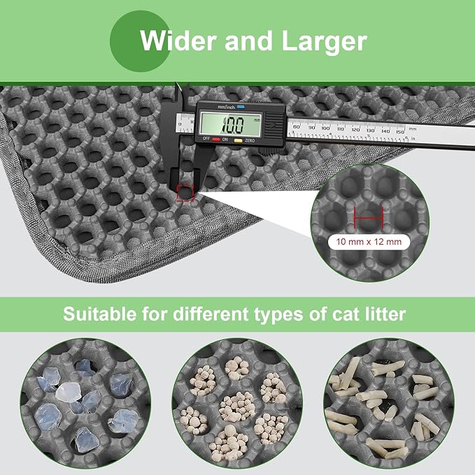 Cat Litter Mat 36"x 24" Double Layer Waterproof Litter Trapping Mat, Gray | Kitty Cat, Easy to Clean Litter Box Mat Scatter Control Pad