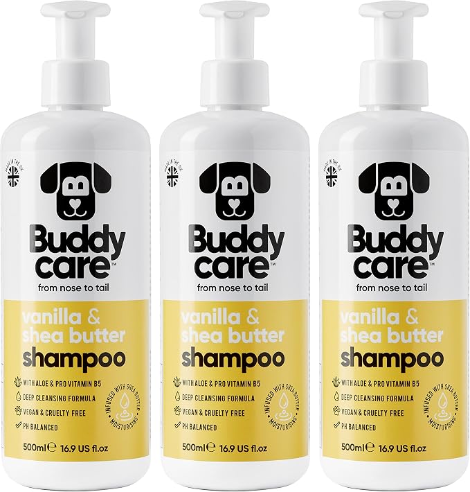 Vanilla & Shea Butter Dog Shampoo by Buddycare | Moisturising Shampoo for Dogs | Vanilla & Shea Butter Scented | with Aloe Vera and Pro Vitamin B5 (50.72oz)