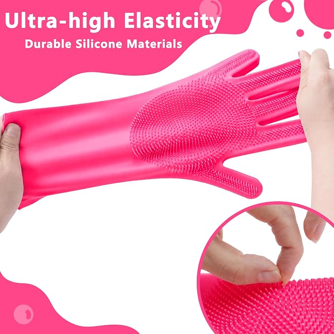 Pet Grooming Gloves—Dog Washing Gloves with High-Density Teeth, Dog Bath Scrubber with Enhanced Five Finger Design, Silicone Gloves for Dogs and Cats Bathing, Massage (Hot Pink)