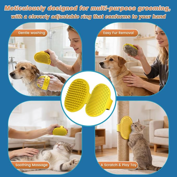 7PCS Pet Grooming Kit for Dogs and Cats | Dog Bath Brush | Washing Gloves | Cleanroom Gloves | Dog Shampoo Brush | Finger Toothbrushes | Storage Bag | All-in-One Pet Care (Purple)