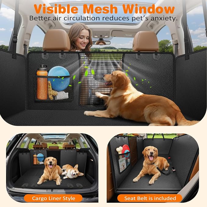URPOWER Hard Bottom Dog Car Seat Cover for Pets 100% Waterproof Seat Cover Hammock 600D Heavy Duty Scratch Proof Nonslip Durable Back Seat Covers for Cars Trucks and SUVs