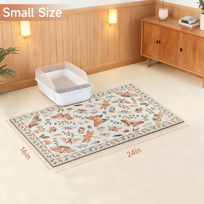 Cat Litter Mat, 24" x 16" Litter Mat, Traps 100% Cat Litter, Non-Slip Litter Box Trapping Mat, Cute Decor Litter Mat, Easy Clean for Scatter Control, Waterproof Urine Protection