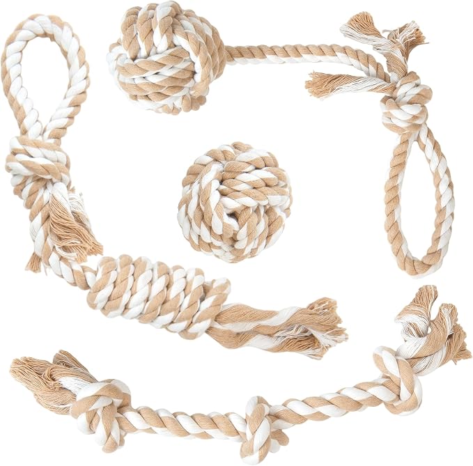 Fida Dog Rope Toys 4 Pack, Puppy Teething Sturdy Cotton Chew Tug Ropes Indoor/Outdoor, Exercise Interactive Tug O'War Toys Set for Boredom Small-Meidum Dogs