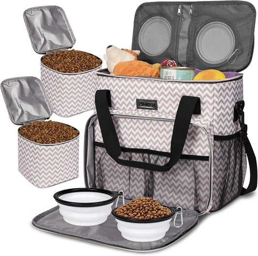 BAGLHER Dog Travel Bag, Pet Travel Bag (ALL Pet Travel Supplies), With 2 Pet Food Containers and 2 Collapsible Silicone Bowls; Essential Kits for Travel BLW