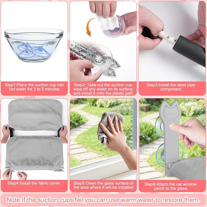 2 Pack Large Size Cat Window Perch,Cat Window Hammock Cordless Foldable Window Bed with 4 Large Strong Suction Cup,Reversible Cushion Cover,Metal Frame Easy to Adjust Window Seat (Gray,L)
