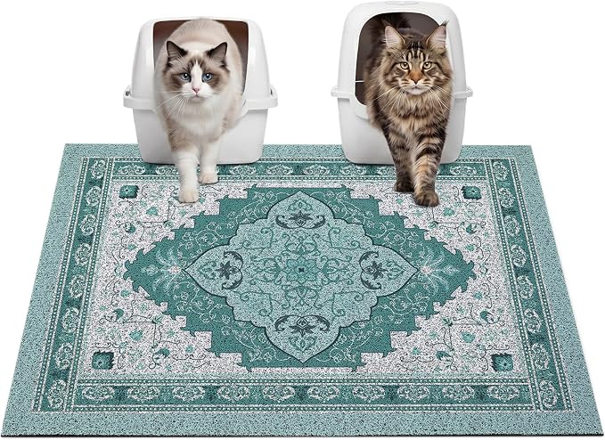 Glittme Cat Litter Mat, 33"x22" Non-Slip Washable Trapping Mat for Cats | Litter Trapping Mat With Thick PVC Coil To Catch Scatter, Soft On Paws And Waterproof Bottom To Protect Floors