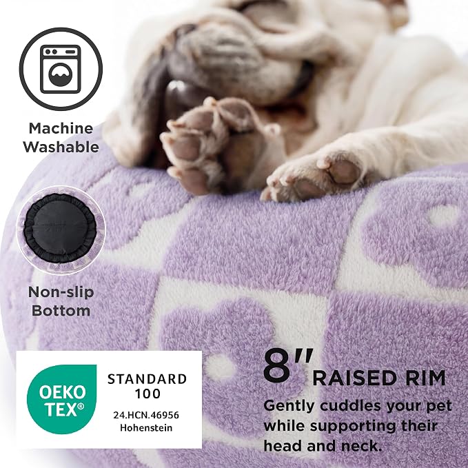 Lesure Shown on TV Donut Dog Beds Large - XL Calming Round Sofa as Present for Pets with Washable Cover, Orthopedic Home Decor Bed with Jacquard Shaggy Plush & Anti Slip Bottom, 36 Inch，Flower Checks