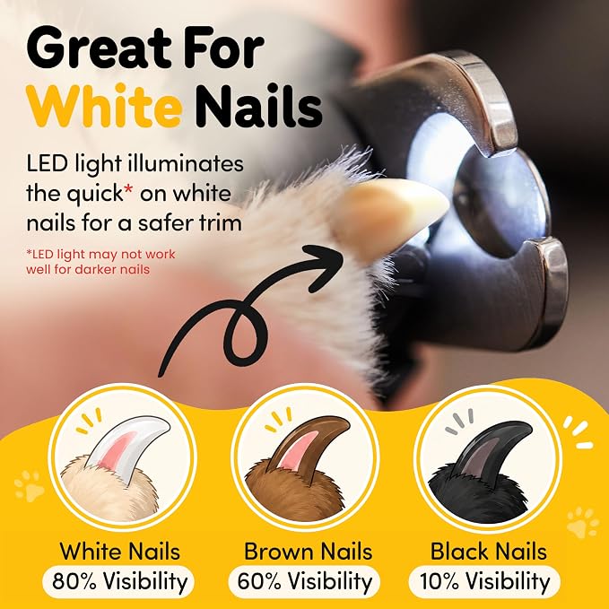 LED Dog Nail Clippers with Light Illumination, Trimmers with Protective Guard, Safety Lock and Nail File - Suitable for Large and Small Dogs & Cats (Grey)