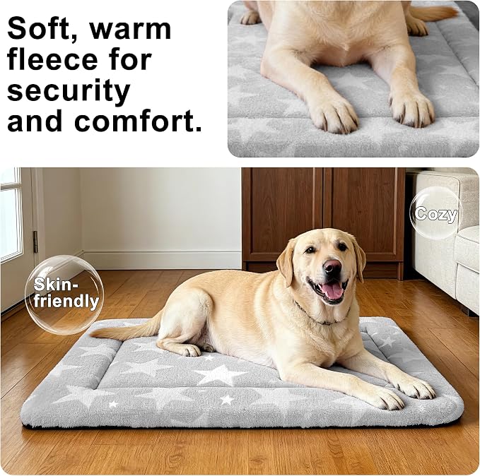 Dog Bed Mat – Soft & Comfortable Dog Kennel Pad for Crate – Durable Crate Bed & Mat for Dogs & Cats – Ideal for Crate, Kennel, and Home Use (Big&Little Stars Grey, L(35"*23"*1.5"))