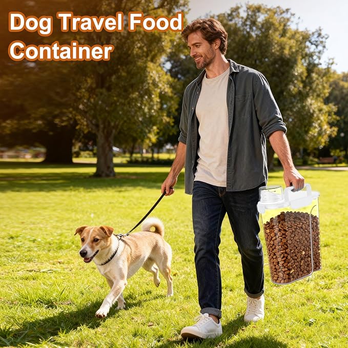 Uppetly Dog Cat Food Storage Container, 5-7Lbs Pet Food Containers, Airtight Cat Food Container with Portable Handle & Measuring Cup, Small Animal Dry Food Dispenser for Dogs, Cats and Birds White