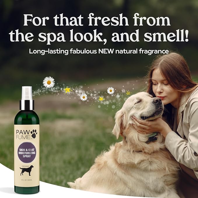 PAWFUME Skin & Coat Detangler Spray for Dogs, 4-Pack | Soothe dry itchy coats with non-toxic chamomile & oat formula, fatty acids & vet-certified Dog Detangler Spray Dematting care