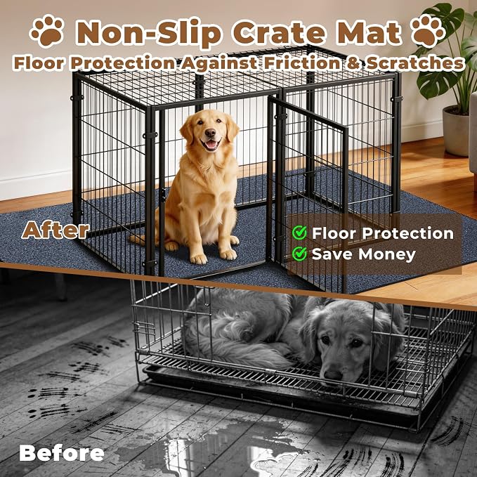 Dog Crate Mat, 24 in X 36 in Dog Playpen Mat Kennel Mat | Waterproof Non-Slip Reusable Washable Floor Protector Extra Large cages Puppy Pee Pad for Under Dogs Crate Ash Gray
