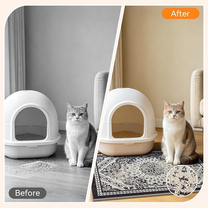 Cat Litter Mat,40"x30" High-Density PVC Cat Litters Trapping Mat, Waterproof & Non-Slip Backing, Litter Box Catcher, Soft on Kitty Paws, Easy Washable Pet Supplies Black