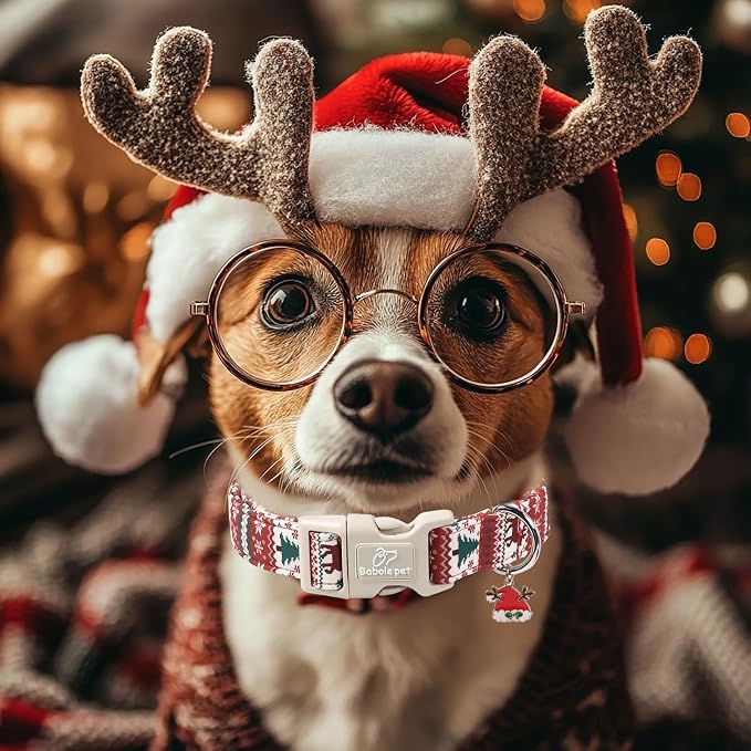 Christmas Dog Collar for Medium Dogs - Cute Fair Isle Style Christmas Collars for Dogs, Soft Adjustable Winter Holiday Dog Collars with Quick Release Buckle M