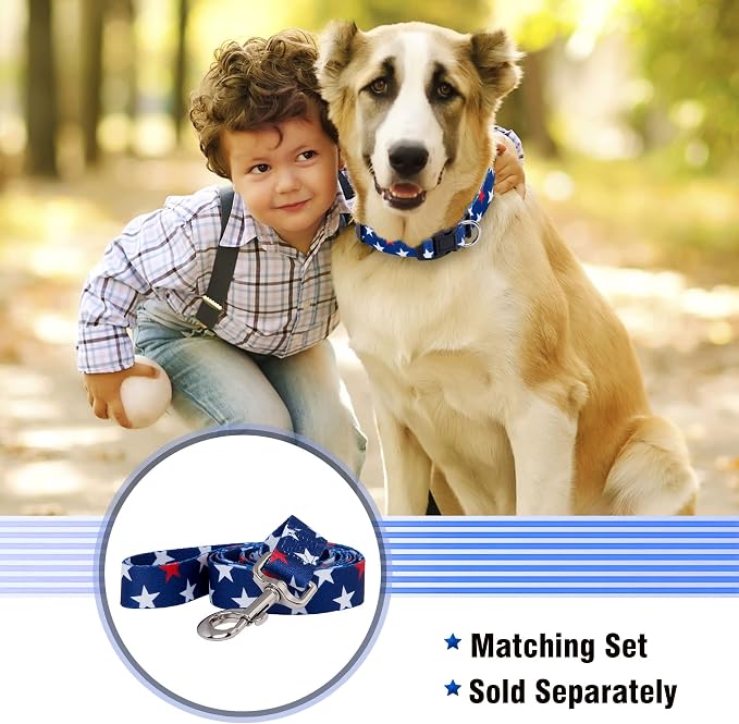 Native Pup American Flag Dog Collar- Red White and Blue- Patriotic Collars for 4th of July, USA- Adjustable Small, Medium, Large Breed Dogs (Medium, Red & White Stars)