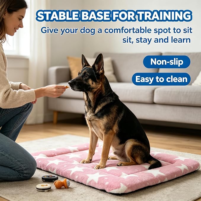 Dog Bed Mat,Reversible & Ultra Soft Kennel Pad-Machine Washable Pet Bed for Dogs & Cats-All-Weather Crate Liner for Crates,Carriers & Travel (Big Star&Pink, 35.0" L x 23.0" W x 1.5" Th)