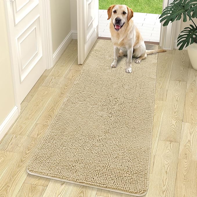 OLANLY Dog Door Mat for Muddy Paws 70x24, Super Absorbent Chenille Mud Mat | Beige, Absorbs Moisture and Dirt, Non-Slip Machine Washable Doormat, Quick-Drying Indoor Entryway Floor Carpet for Dogs