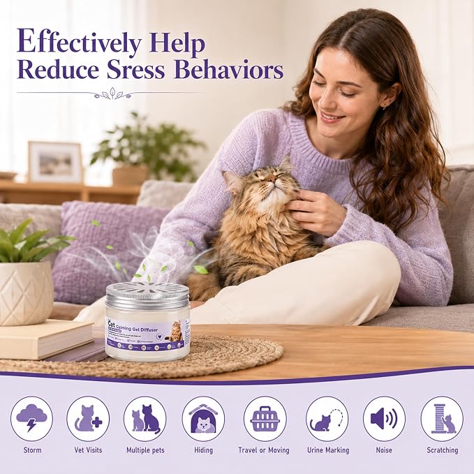 4 Pack Cat Pheromone Calming Diffuser Gel Relieve Anxiety | 8 Months Supply, Unplugged Help Reduce Fighting, Spraying & Scratching, Drug-Free & Safe Relaxation Solution