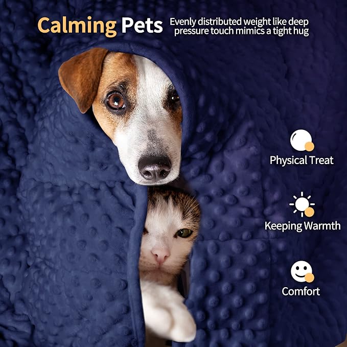 LaSyL Weighted Blanket for Pets | Thunder Blanket for Dogs Anxiety | Premium Soft Minky | Relaxation & Calming & Anti Anxiety | Used in Car, Bed, Couch | Dark Blue, Washable Small (24"x32")