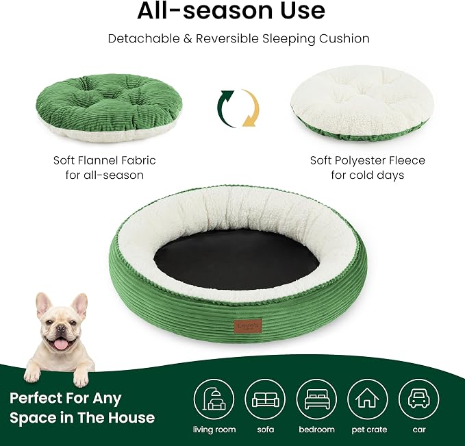 Love's cabin Round Donut Cat and Dog Cushion Bed, 30in Pet Bed for Medium or Large Dogs, Anti-Slip & Water-Resistant Bottom, Soft Durable Fabric Pet Beds, Washable Calming Cat Bed, Light Green