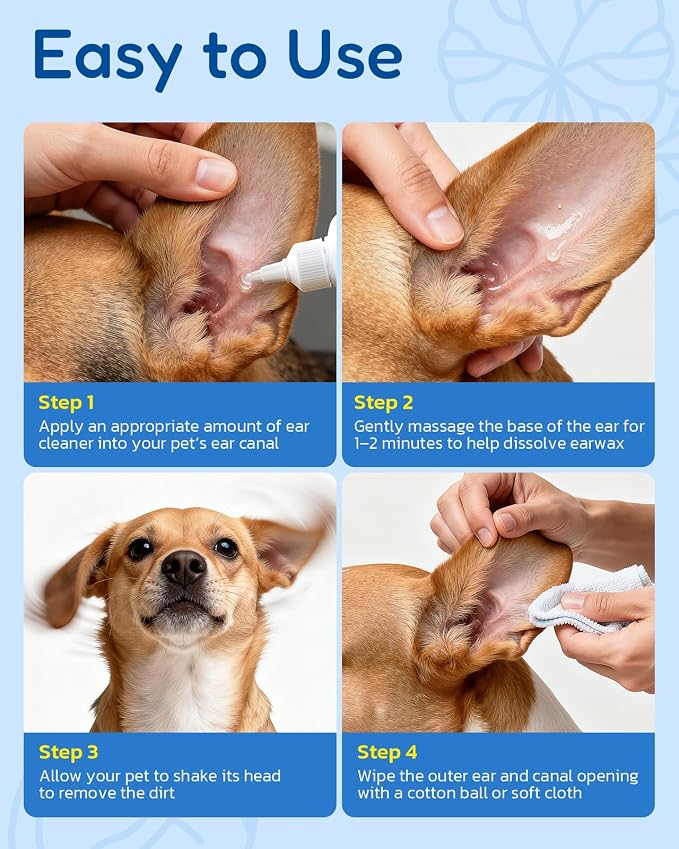 Ear Cleaner for Dogs & Cats - Gentle Non-Irritating Formula, Ear Cleaning & Care for All Ages, Removes Built-up Wax, Discharge, Dirt & Debris - 1.69oz Travel Size