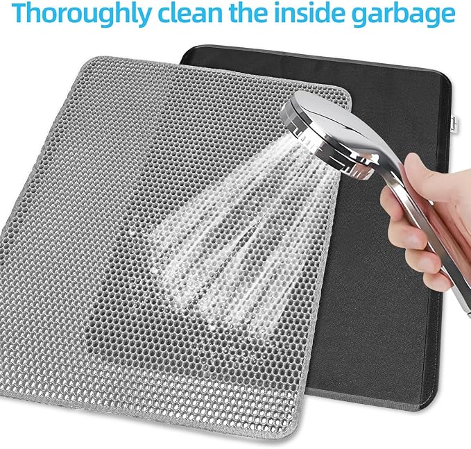 Double-Layer Cat Litter Mat, Detachable, Large 36"x28", Gray | Extra Large cat litter box mat, detachable hook & loop for easy cleaning, soft EVA, nonslip, urine-proof, washable