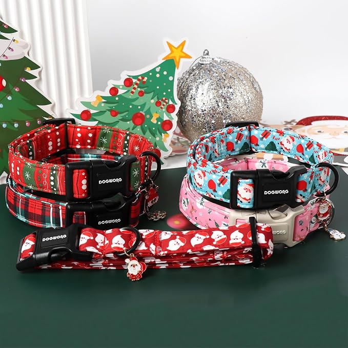 DOGWONG Christmas Dog Collar- Cute Red Christmas Strip Dog Collars Adjustable Designer Dog Collar for Small Medium Large Dogs L