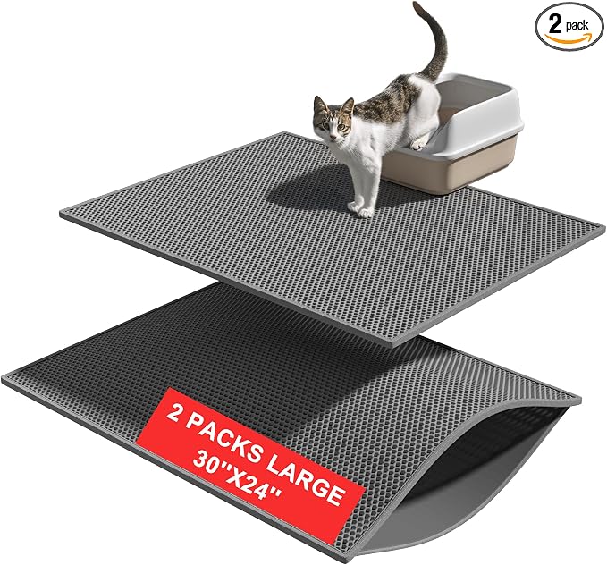 Pieviev 2 Packs Cat Litter Mat Double Layer Waterproof Urine Proof Trapping Mat (30''X24'', Gray) | Waterproof Urine Resistant Layer Litter Box Mat, Easy Collection, Soft on Kitty Paws, Gray Color for Indoor Cats