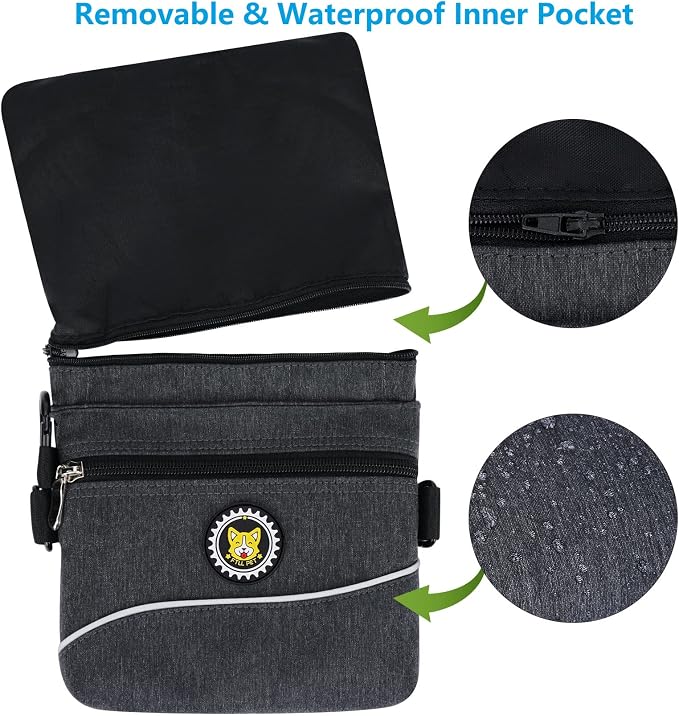 Viklluyr Dog Treat Pouch Bag with Magnetic Closure, Dog Food Carrier with Removable Inner Pocket, Perfect Dog Training Bag for Agility Training - Including Carabiner