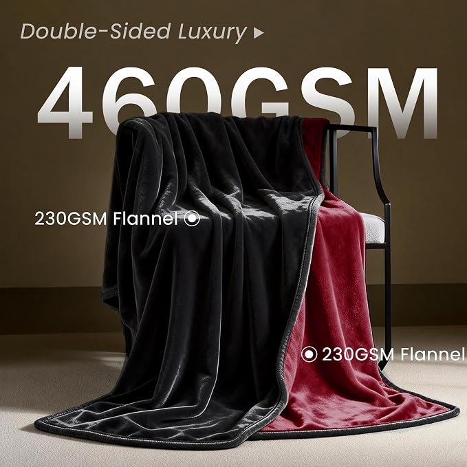 gogobunny Waterproof Flannel Blanket for Bed Couch Sofa, Reversible Double-Sided Throw for Dog Puppy Cat, Stain Resistant Furniture Protector Against Liquid Pee and Fur (90" x 108", Black/Red)