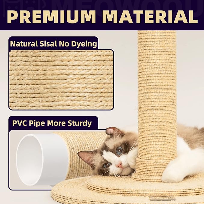 Meowoou Cat Scratching Post for Indoor Cats Adults 42 Inch Tall Cat Scratcher with Sisal Rope for Kittens and Medium Large Cats Multi-Colored