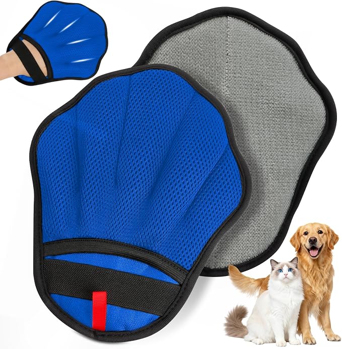 Pet Hair Removal Glove, Electrostatic Pet Hair Remover Glove for Cats & Dogs, Hair Remover Tools for Couch, Carpet, Clothing, Car Seat - Upgraded Five-Finger, Reusable，MediumBlue+Darkgrey
