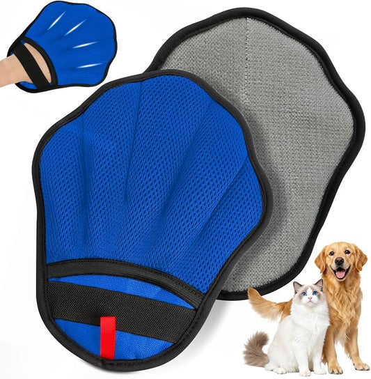 Pet Hair Removal Glove, Electrostatic Pet Hair Remover Glove for Cats & Dogs, Hair Remover Tools for Couch, Carpet, Clothing, Car Seat - Upgraded Five-Finger, Reusable，MediumBlue+Darkgrey