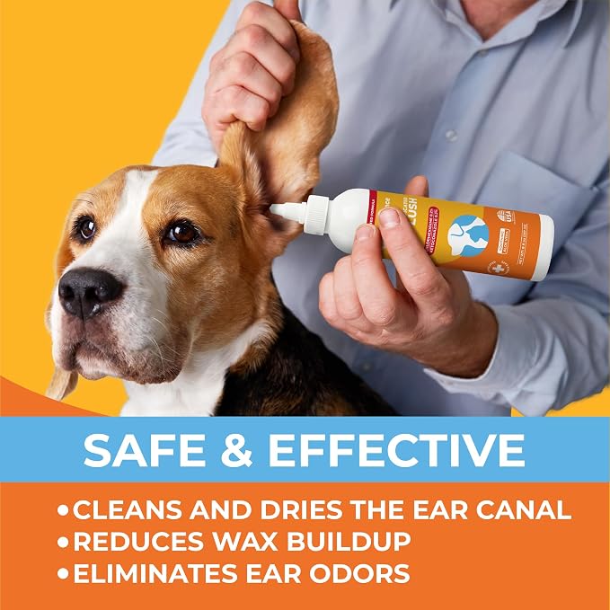 Dog Ear Cleaner - Cat & Dog Ear Infection Treatment - Medicated Pet Ear Wash, Flush, and Cleaning Solution for Dogs and Cats - Remedy for Itchy Yeast Relief