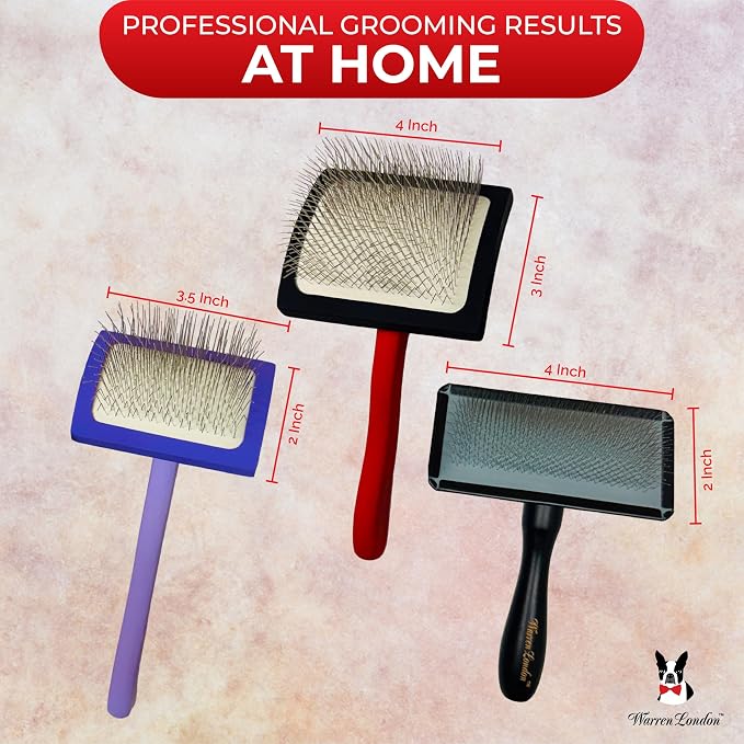 Warren London Precision Pro Slicker Brush for Dogs – 3.5" x 2" Medium Slicker Brush for Tangle-Free Grooming – Soft Pins for Medium & Long Coats – Ergonomic Handle – Professional Pet Grooming Tool