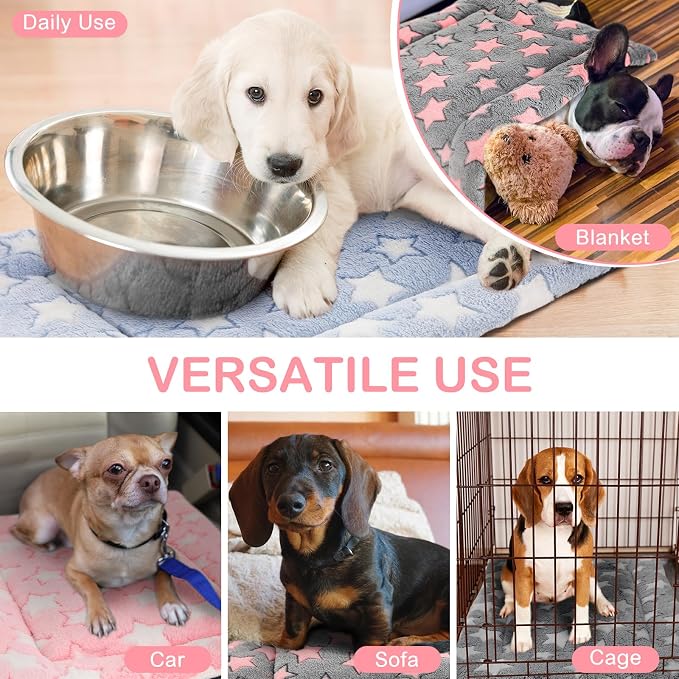 4 Pcs Dog Crate Pads Soft Warm,18 x 24 x 1.6 Inch,Star,Colorful | Ultra Soft Warm Washable Anti-slip Kennel Bed Mat for Pets,Reversible Replaceable,for Small Medium Large Dogs and Cats
