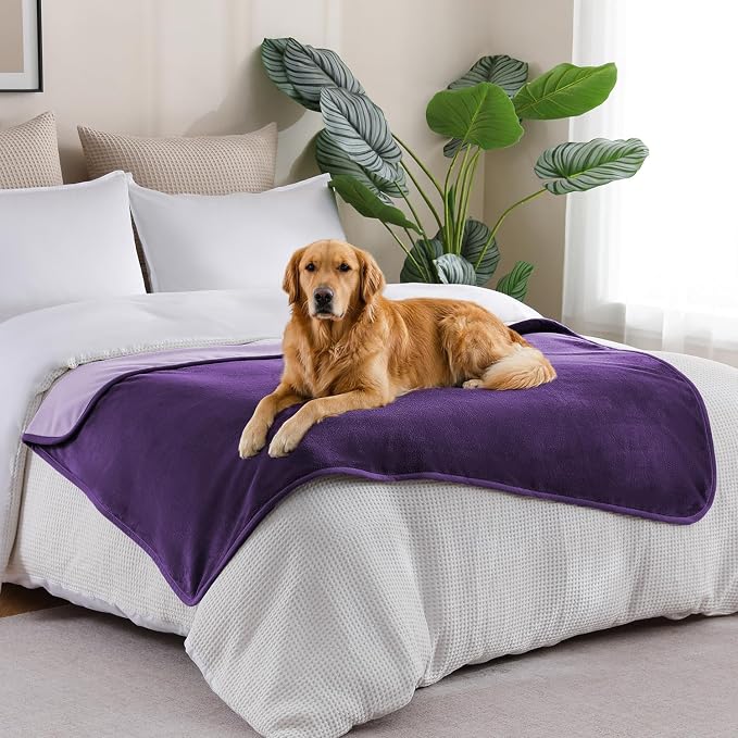 Waterproof Blanket 30"x40" for Dogs Cats, Reversible Waterproof Bed Cover for Pets, Soft Leakproof Blanket for Bed Couch Sofa Furniture Protector, Dark Purple/Light Purple