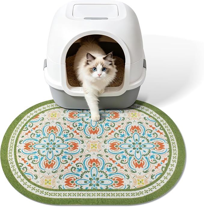 Cat Litter Mat, 24"x15" High Density PVC Litter Trapping Mat, Non-Slip, Waterproof & Urine-Proof Litters Catcher Mats, Keep Floor Clean, Soft on Kitten Paws, Cat Essentials Bean Green