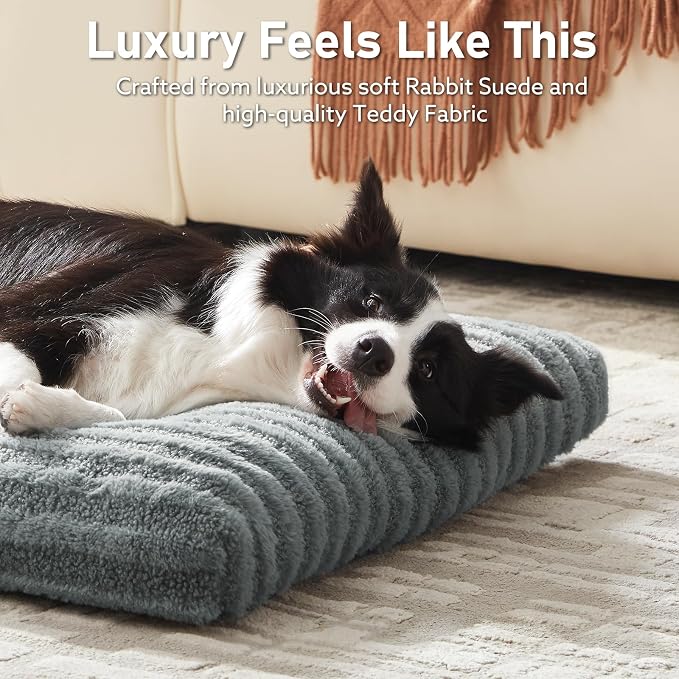 FURTIME Washable Dog Bed Large Sized Dogs, Deluxe Medium Dog Crate Beds | Comfy Fluffy Kennel Pad Anti-Slip Pet Sleeping Mat, Machine Washable Dogs Pillow, 35"x23"x3.5", Gray