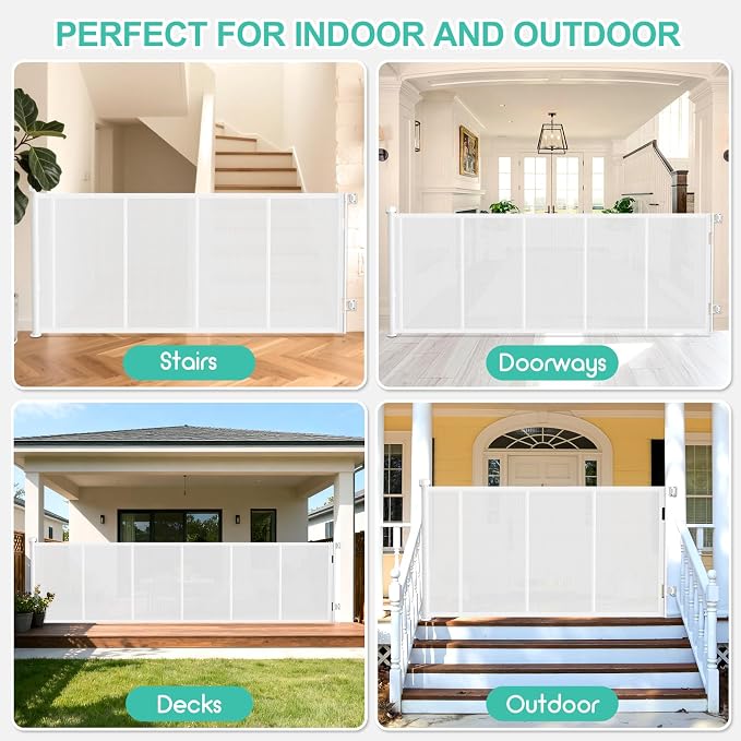 120 Inch Retractable Baby Gates Extra Wide, 41 Inch Reinforced Extra Tall Gate for Large Openings, Mesh Safety Gate for Kids Pets, Retractable Dog Gate for Stair Hallways Doorway Indoor Outdoor, Black
