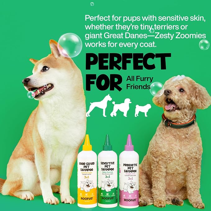 Anti Itch Dog Shampoo & Conditioner, Zesty Zoomies | Probiotic Hypoallergenic Formula - Zesty Zoomies Scent - Itchy Skin Relief for Smelly Dogs - 3-in-1 Moisturizing Wash