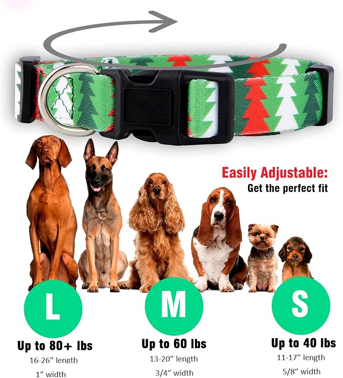 Native Pup Christmas Dog Collar- Winter Holiday Collars for Pets- Xmas Gift for Puppy- Santa, Reindeer, Snowman, Candy Cane, Red Green- Girl Boy- Small, Medium, Large Breeds (Christmas Tree, Medium)