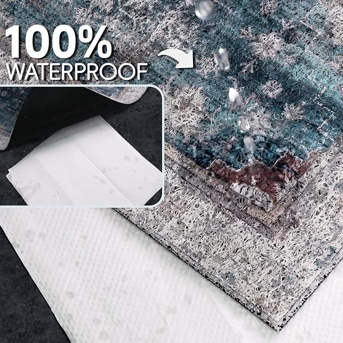 Cat Litter Mat Litter Trapping Mat, 33"x22" Waterproof Urine Proof Litter Box Mat Catcher Mat Non-Slip Washable for Kitty Kitten, Blue