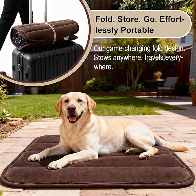 pobopobo Dog Crate Pad, Ultra Soft & Anti-Slip Kennel Mat, Secure Fit for Metal Crates & Dog Cages, Washable Cozy Bed for Small Medium Large Dogs (Dark Brown, L(34"*20"*1.5"))