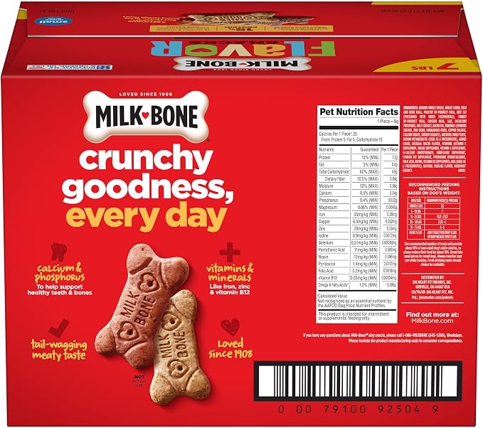 Milk-Bone Flavor Snacks Small Dog Biscuits, 7 lb Box | 5 meaty flavors with other natural flavors, crunchy small dog treats, 15% protein, 12 vitamins & minerals, made in the USA