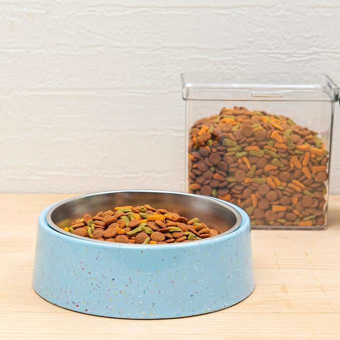 bzyoo 32oz 4CUP Dog & Cat Bowl, Sprinkle Design, Slanted Stainless Steel Pet Bowl with Removable Inner Bowl, Non-Slip Silicone Base, Dishwasher Safe, for Dry/Wet/Raw Food & Water (Blue)