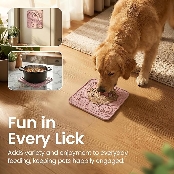 OHMO Lick Mat for Dogs and Cats(Large, Mars&Coral, 2pcs) Enrichment Accessories Toy Space Star Easy Clean Pet Slow Feeder/Suction Cups, Licking Pad for Anxiety Relief and Boredom Reduction