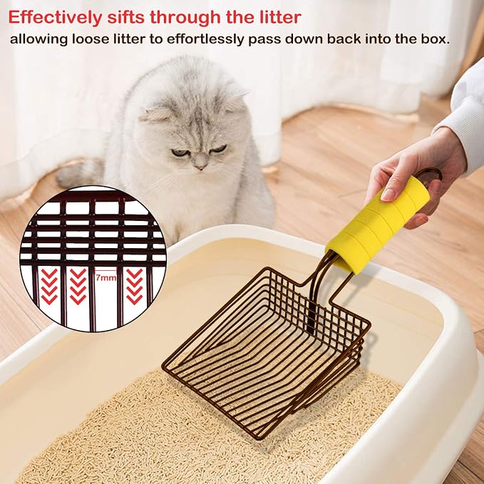 Cat Litter Scoop, Steel Metal Scooper with Deep Shovel and Long Foam Handle for Kitty Litter Box, Soft Pet Sifter, Comfy Poop Sifting, Pooper Lifter, Durable and Heavy Duty, Bronze Finish