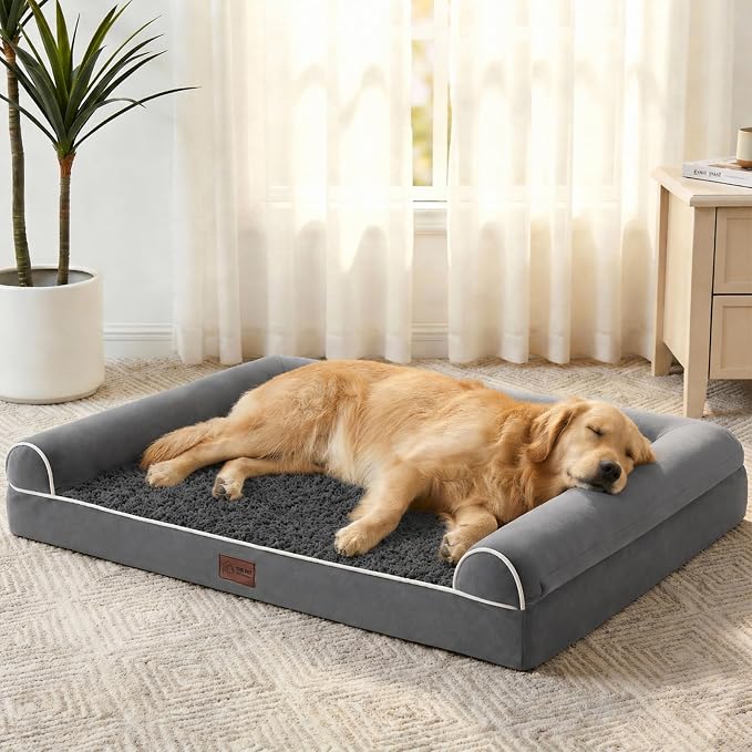 WESTERN HOME Large Dog Bed, Orthopedic Dog Beds for Senior Dogs, Waterproof XL Pet Beds with Washable Removable Cover, Extra Large Soft Nonskid Bottom Pet Sofa Couch, 42in, Dark Grey