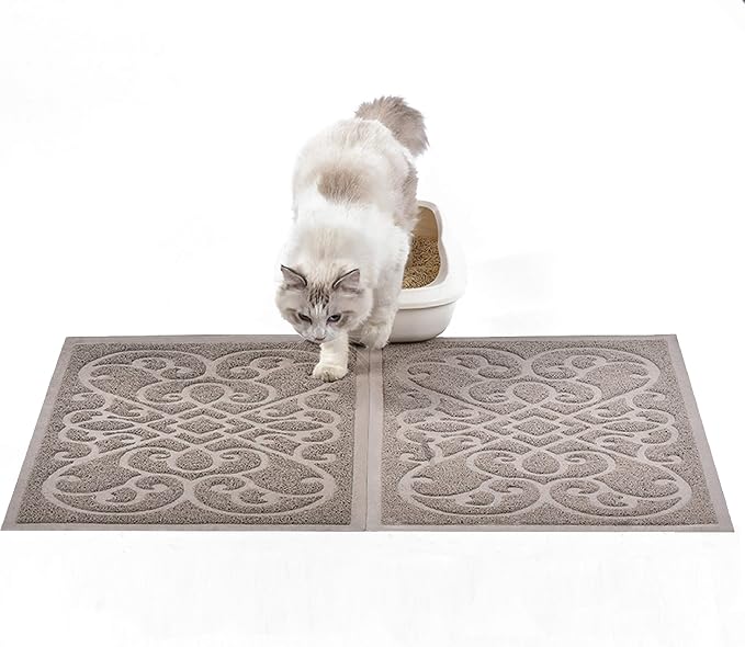 PetLike 2pk 30x18 inch Cat Litter Box Mat, Thick Kitty Litter Trapping Mat, Durable,Waterproof &Washable with Non-Slip Backing, Soft on Kitty Paws and Easy to Clean, BPA Free